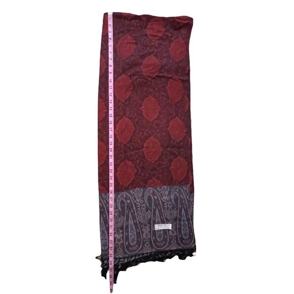 Pashmina Scarf Wrap ~Burgundy, Navy, Grey Paisley Print ~ Fringe end detailing - Picture 2 of 8